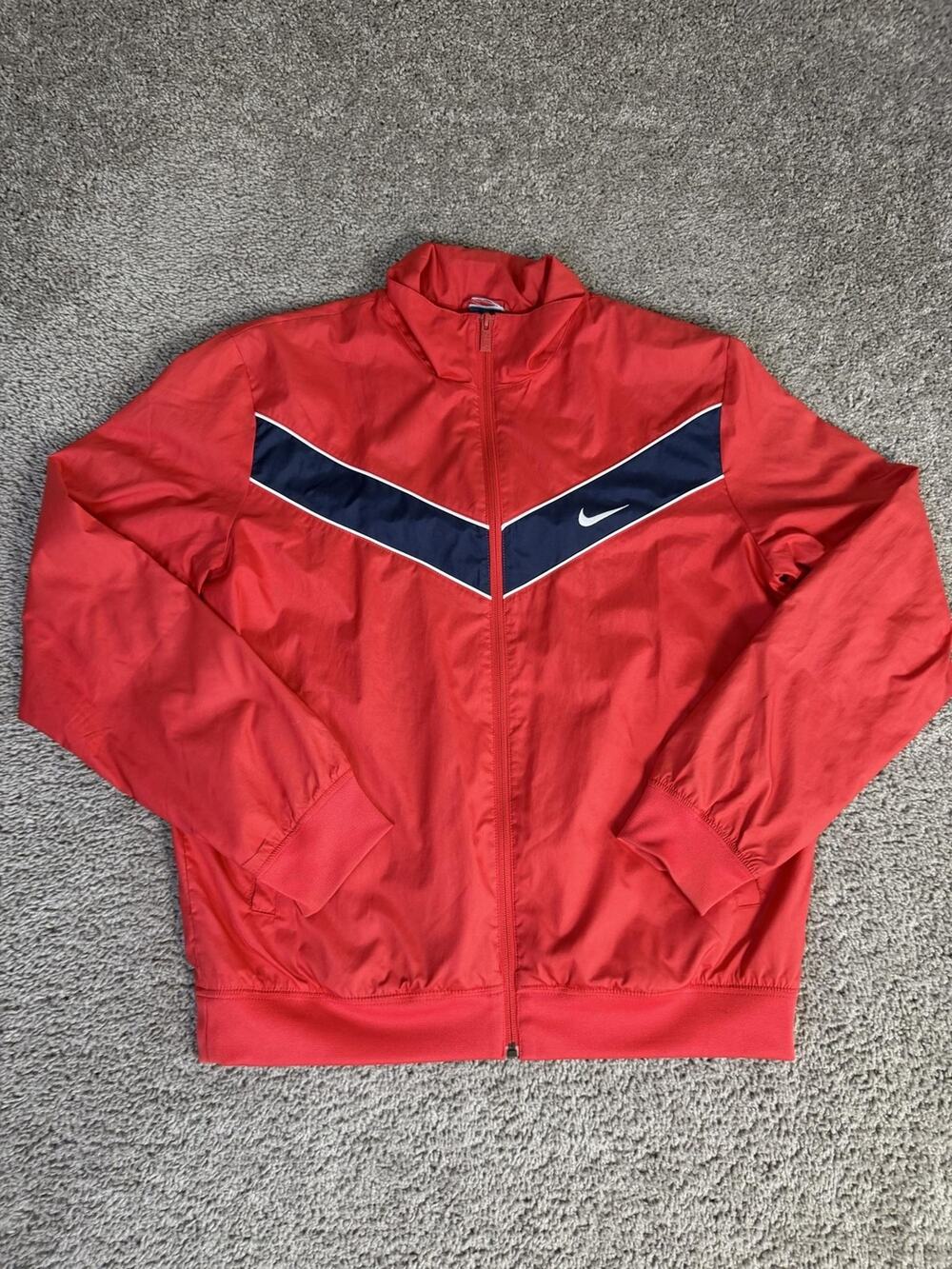Nike Jacket Mens M Red Windbreaker Lined Full Zip Pockets Swoosh Microfiber